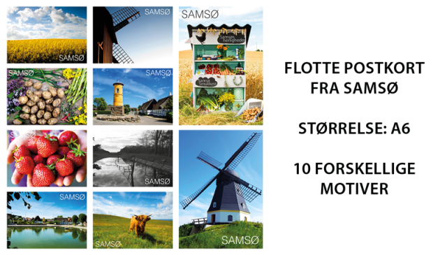Postkort collage med Samsø motiver.