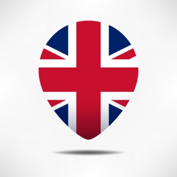 United Kingdom map pointers flag with shadow. Pin flag