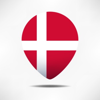 Denmark map pointers flag with shadow. Pin flag