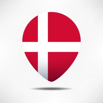 Denmark map pointers flag with shadow. Pin flag